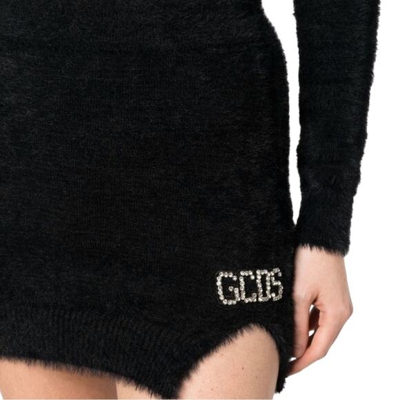 NWT GCDS Crystal Logo Brushed Fuzzy Black Mini Skirt MEDIUM - Picture 9 of 9